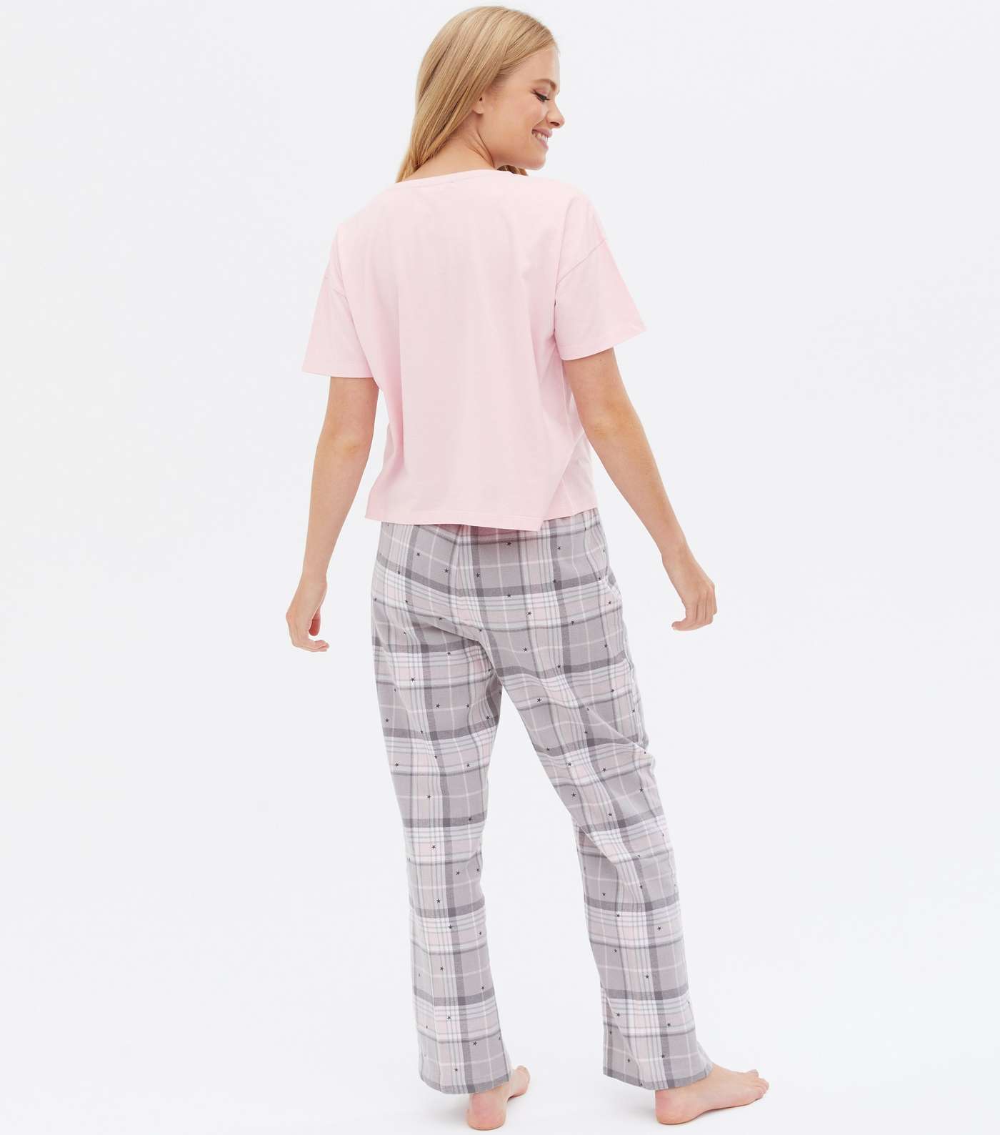 Pink Check Offline Logo T-Shirt and Trouser Pyjama Set Image 4