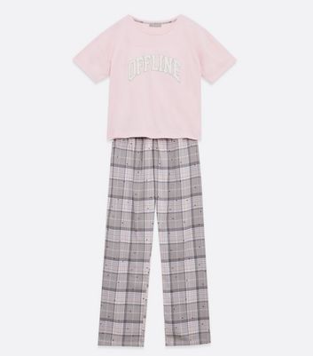 Damen Bekleidung Pink Check Offline Logo T-Shirt and Trouser Pyjama Set