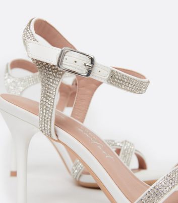 shop for White Bridal Satin Diamanté Stiletto Heel Sandals New Look Vegan at Shopo