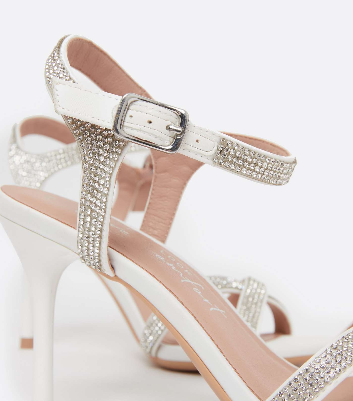 White Bridal Satin Diamanté Stiletto Heel Sandals Image 4