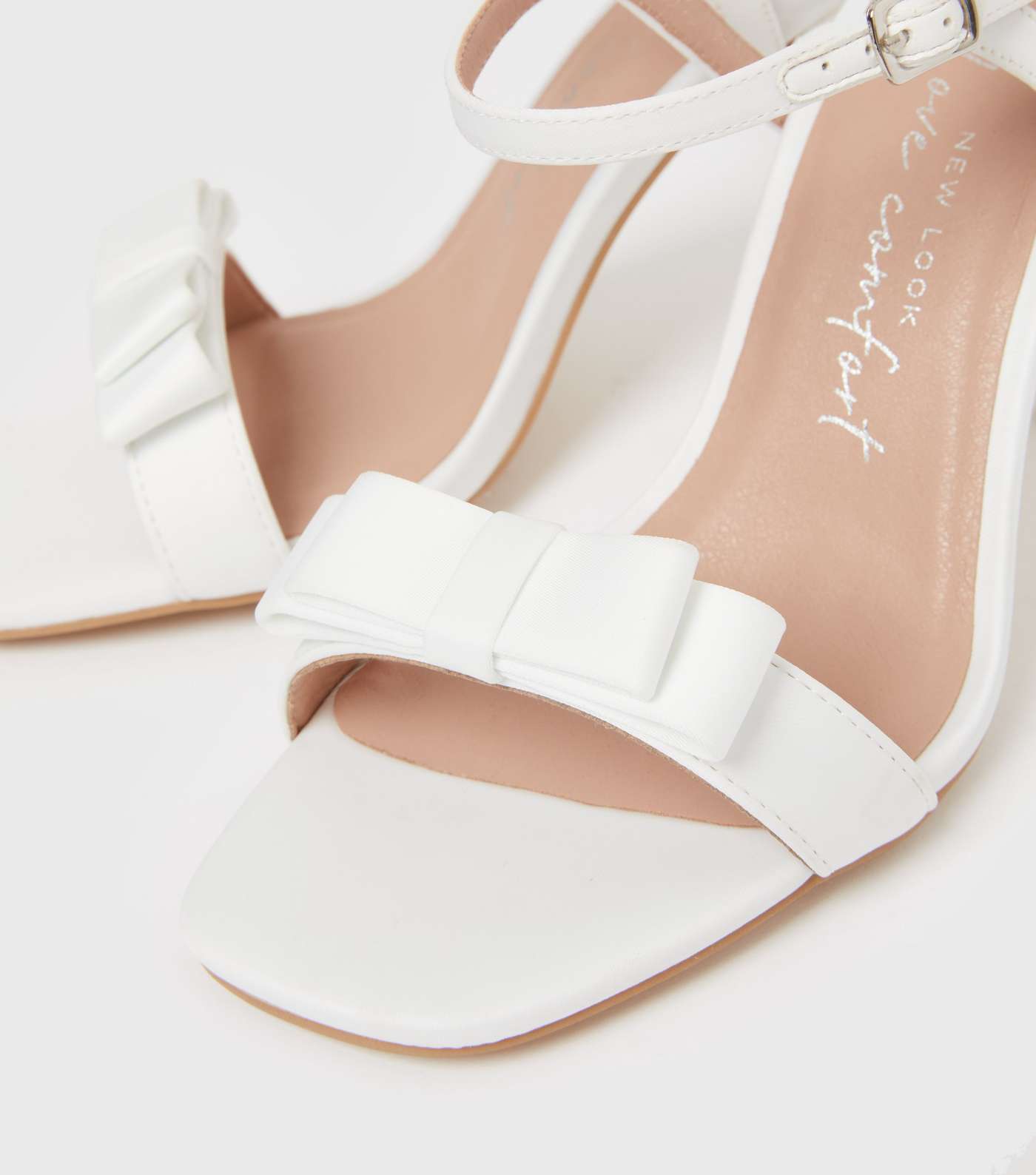 Wide Fit White Bridal Satin Bow Stiletto Heel Sandals Image 4
