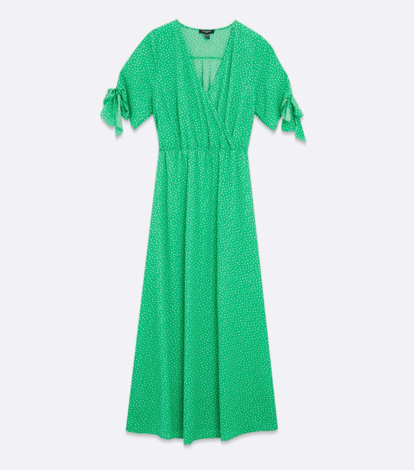 Curves Green Spot Tie Sleeve Maxi Wrap Dress Image 5