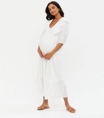 Maternity White Broderie Frill Midi 