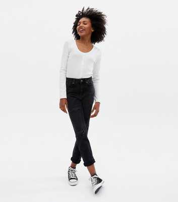 Girls Black Ripped High Waist Tori Mom Jeans