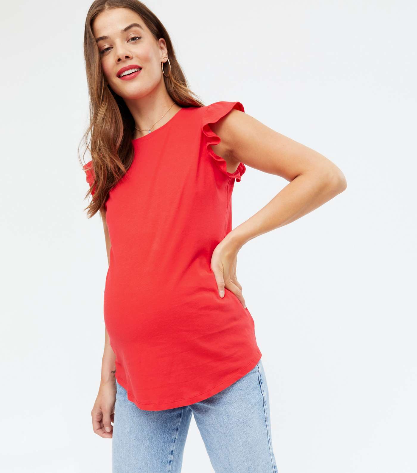 Maternity Red Frill Sleeve T-Shirt