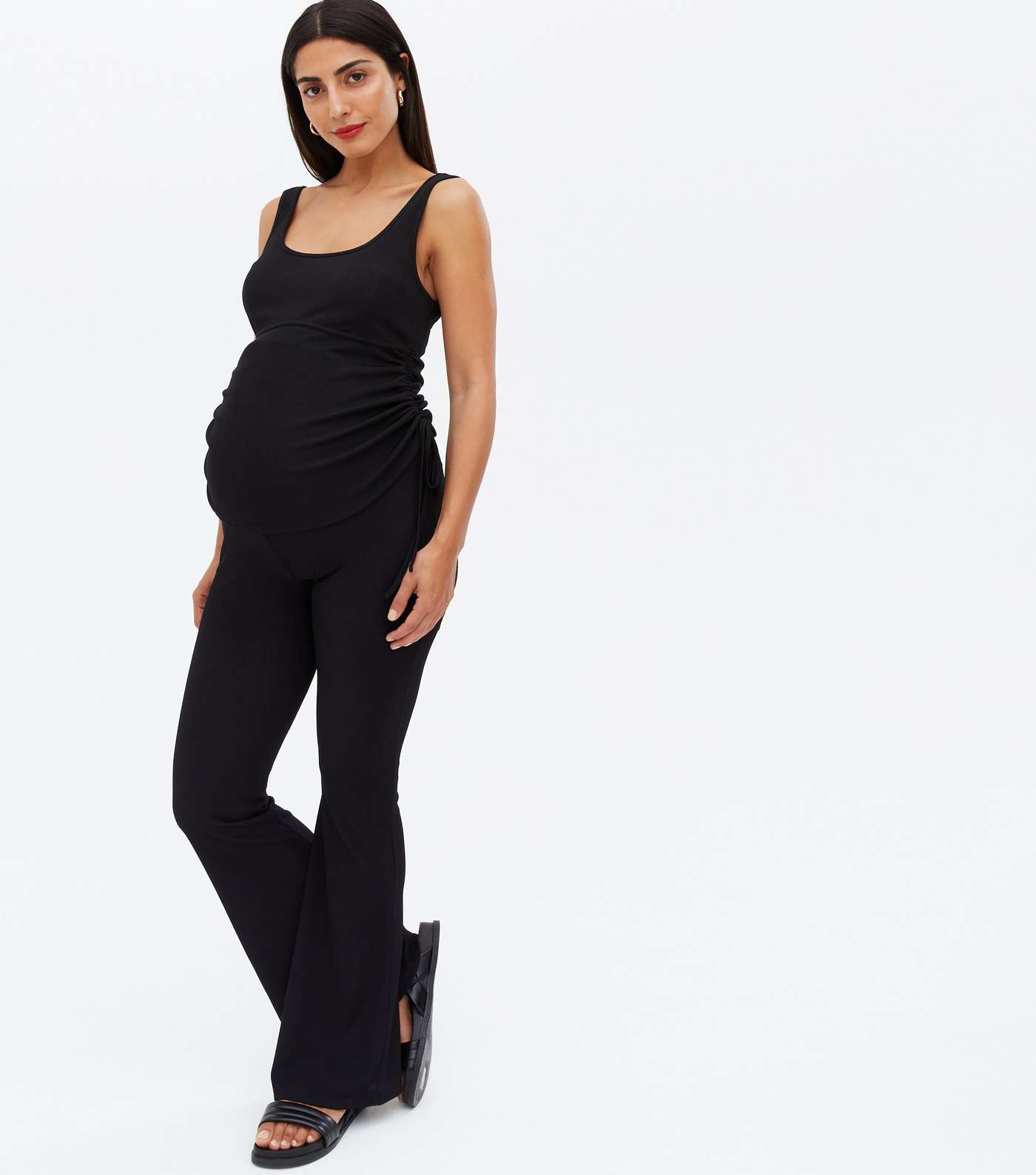 Maternity Black Ribbed Exposed Seam Ruched Side Vest Image 2
