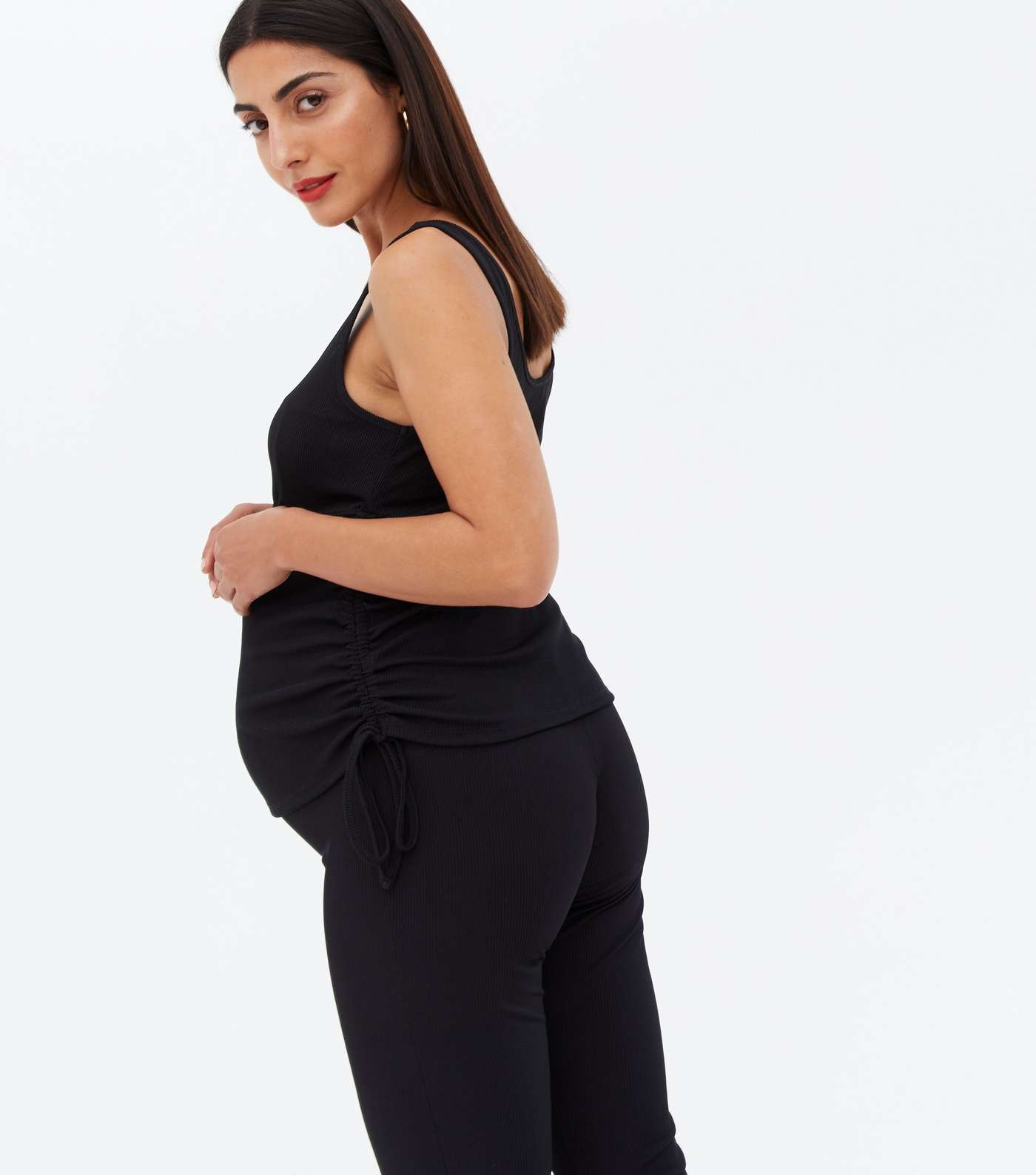 Maternity Black Ribbed Exposed Seam Ruched Side Vest Image 4