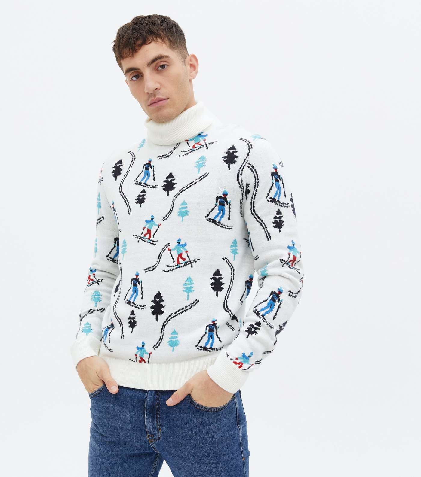 White Roll Neck Skiers Jumper Image 2