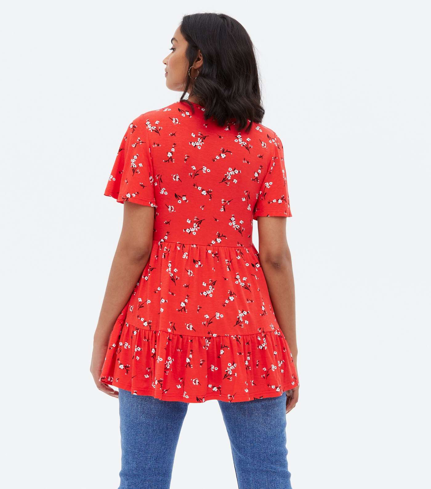 Maternity Red Ditsy Floral Tiered Peplum T-Shirt Image 4