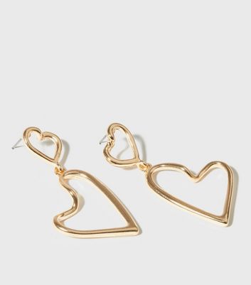 Gold Double Heart Drop Earrings | New Look