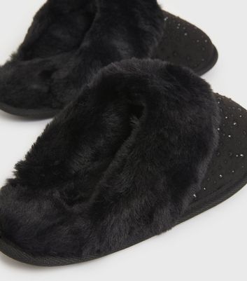 shop for Black Diamanté Faux Fur Mule Slippers New Look Vegan at Shopo