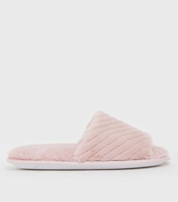 shop for Pink Chevron Faux Fur Slider Slippers New Look Vegan at Shopo