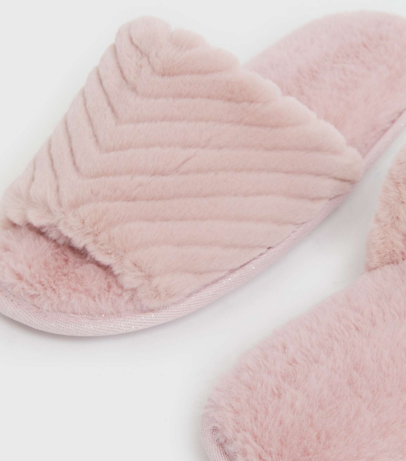 Pink Chevron Faux Fur Slider Slippers Image 4