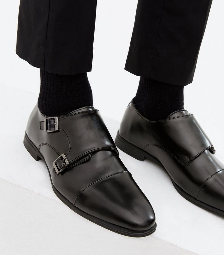 Black Buckle Monk Strap Shoes | New Look