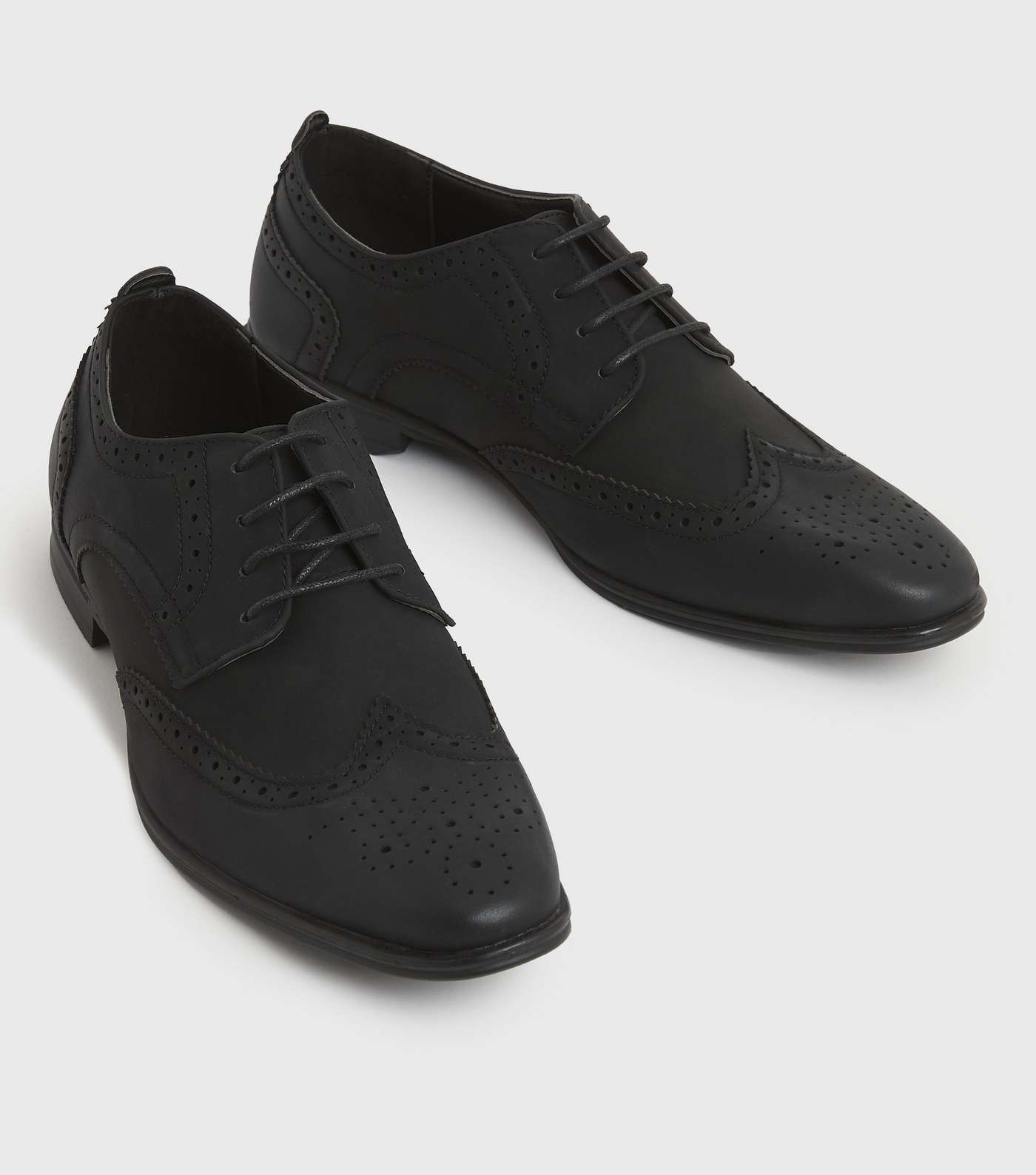 Black Perforated Lace Up Brogues Image 3