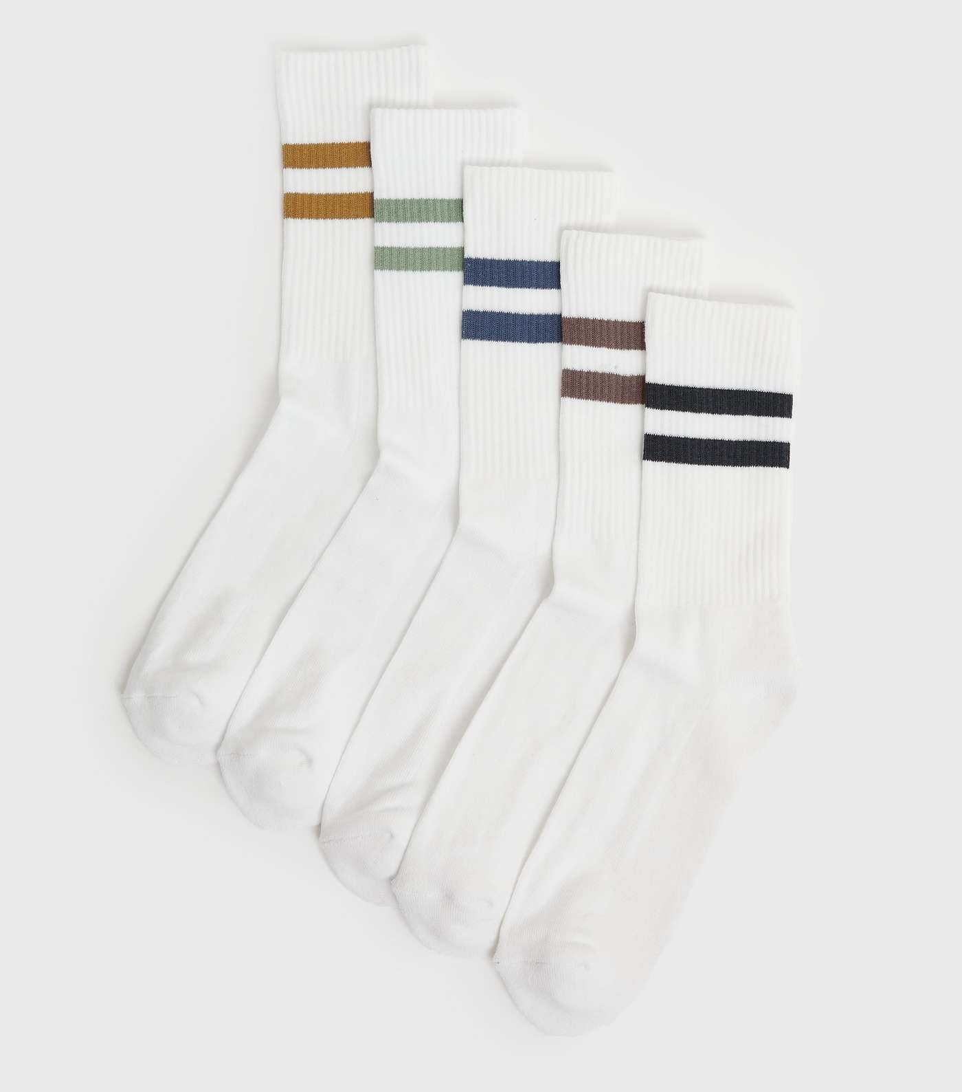 5 Pack White Ribbed Sports Stripe Socks