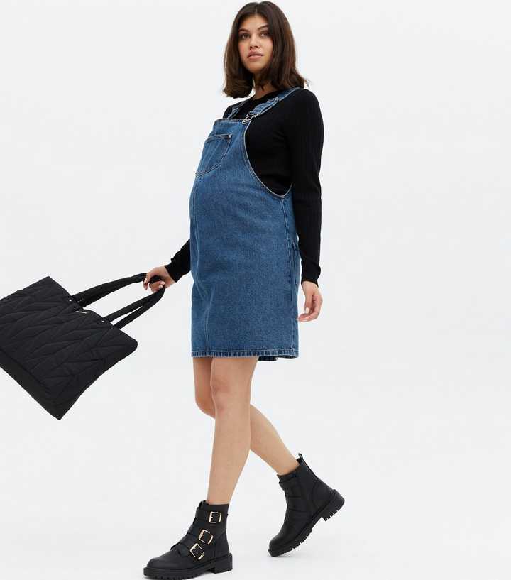 denim maternity pinafore dress Aisle-3 New Look Women's Maternity Blue Denim Mini Pinafore Dress