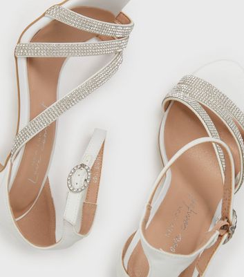 White Bridal Satin Diamanté Twist Strap Stiletto Heel Sandals New Look Vegan