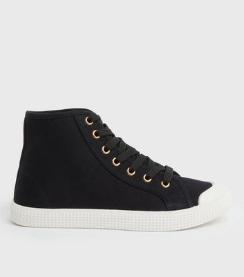 Click to view product details and reviews for Black Canvas Lace Up High Top Trainers New Look Vegan.