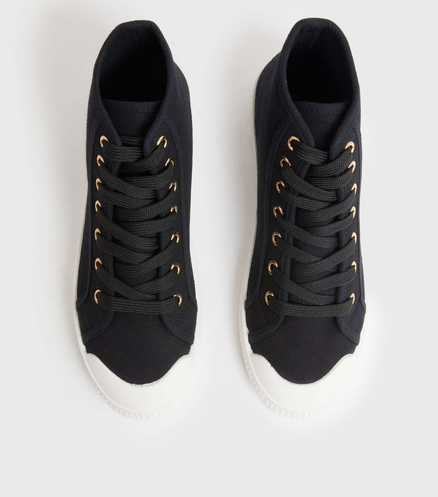 Black Canvas Lace Up High Top Trainers Image 3