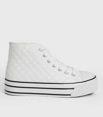 White Quilted Chunky High Top Trainers