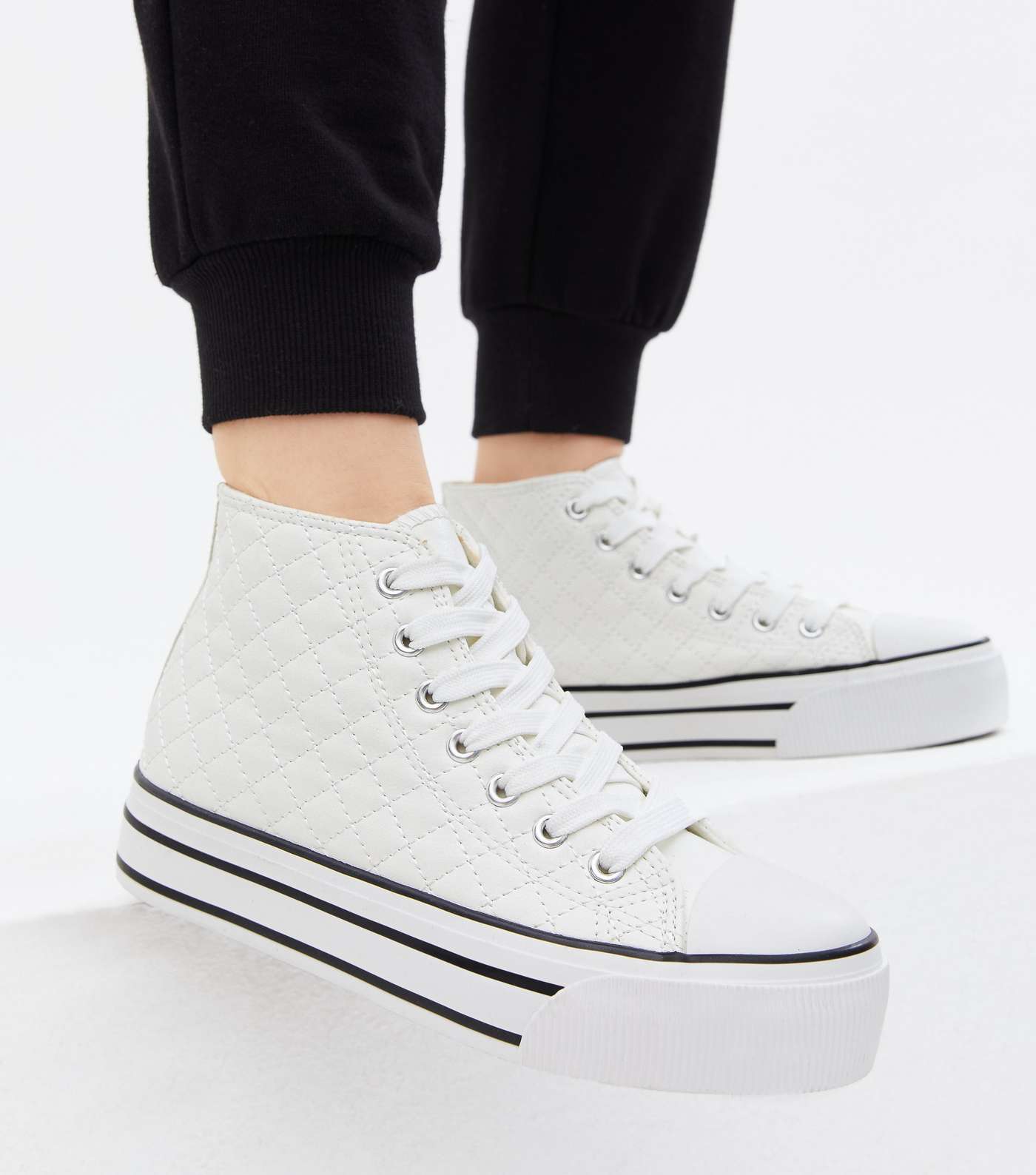 White Quilted Chunky High Top Trainers Image 2