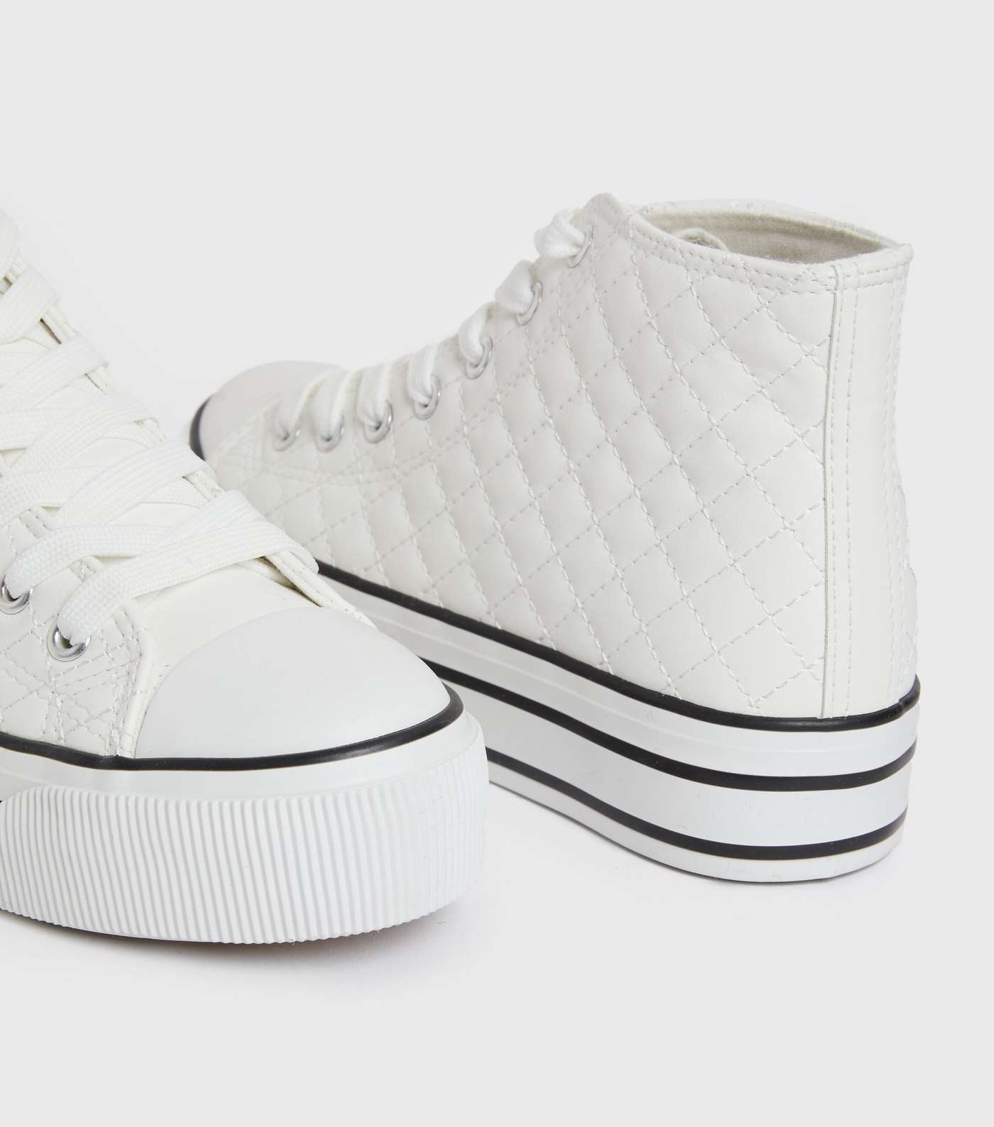 White Quilted Chunky High Top Trainers Image 4