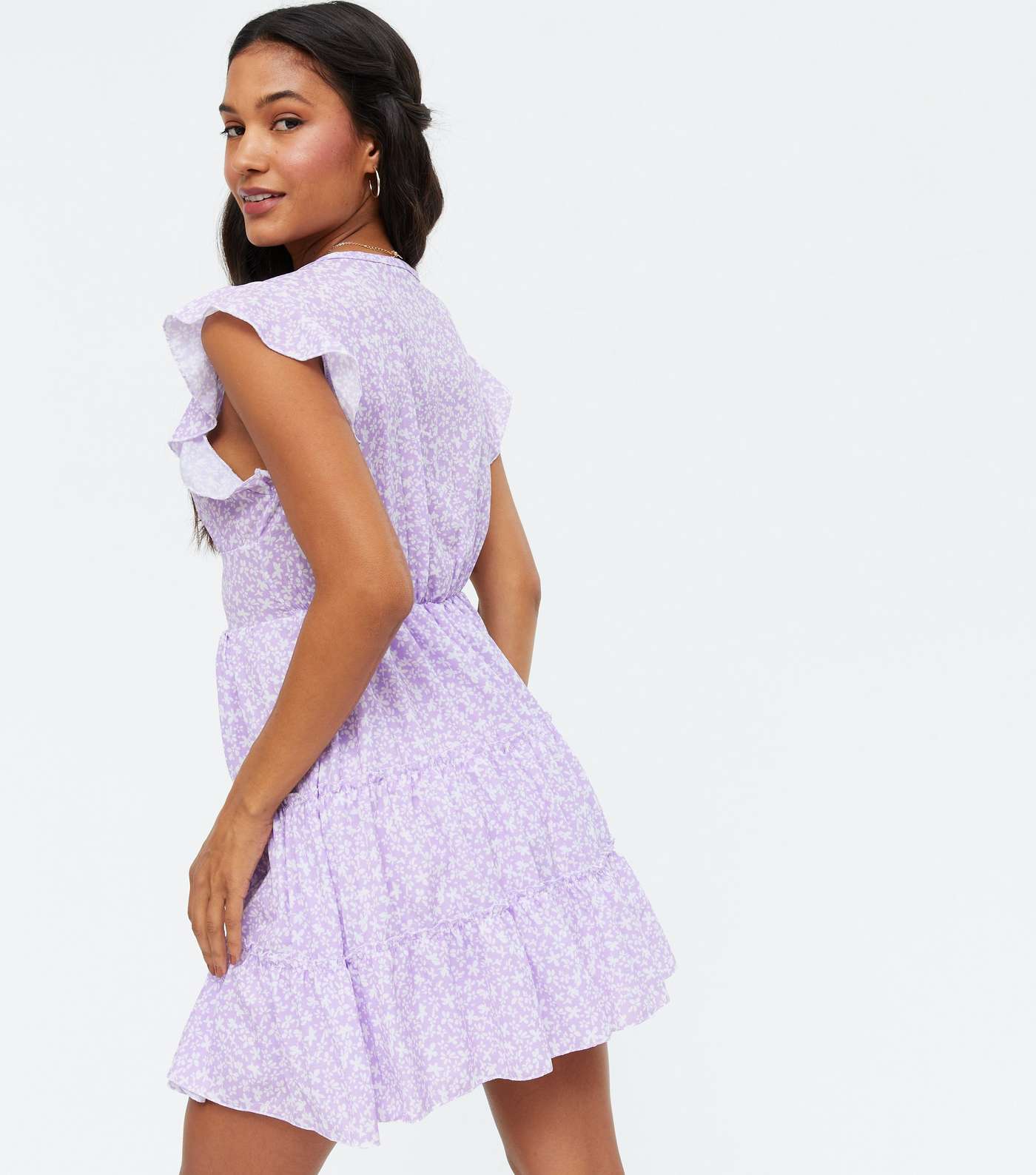 Cameo Rose Lilac Ditsy Floral Tiered Mini Dress Image 4