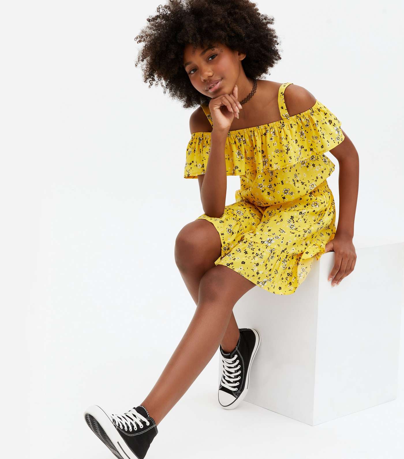 Girls Yellow Ditsy Floral Top and Skirt Set Image 2