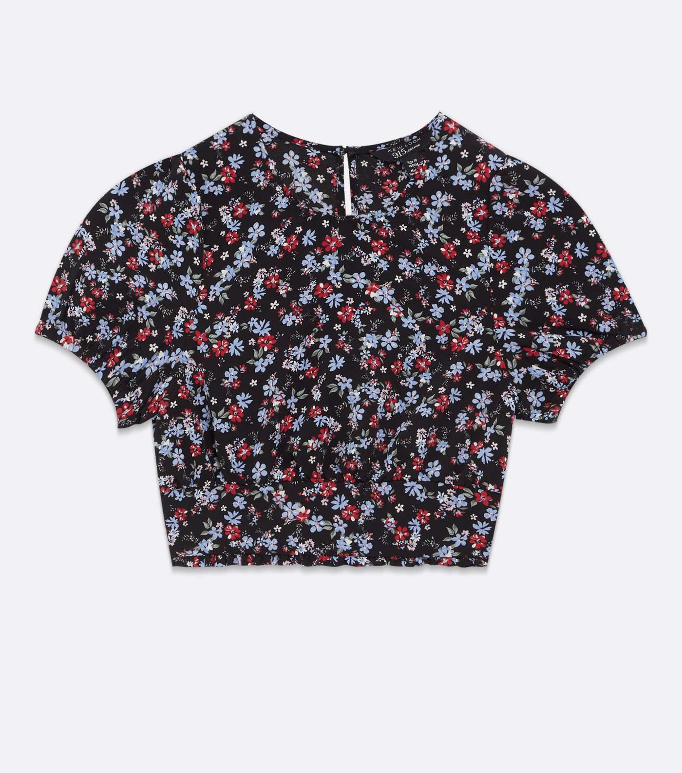 Girls Black Ditsy Floral Puff Sleeve Top Image 5