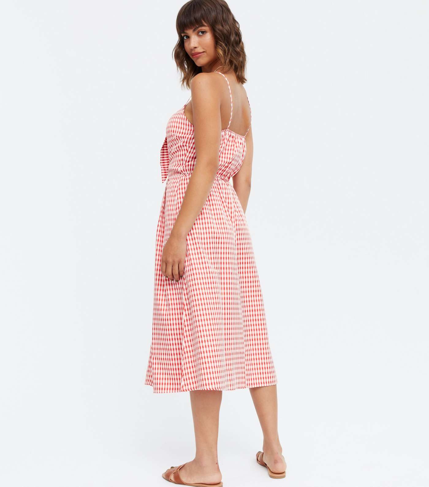 Cameo Rose Red Gingham Cut Out Tie Front Midi Dress Image 4