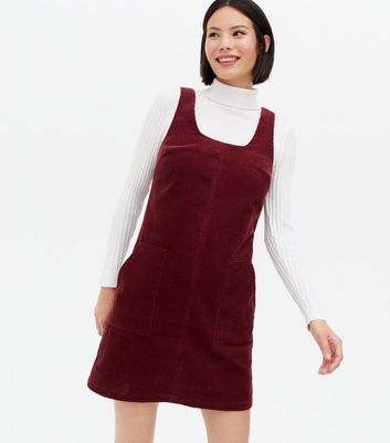 Burgundy Cord Pinafore Dress | New Look