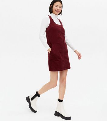 new look burgundy cord pinafore