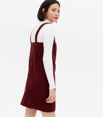 Burgundy cord pinafore deals dress new look