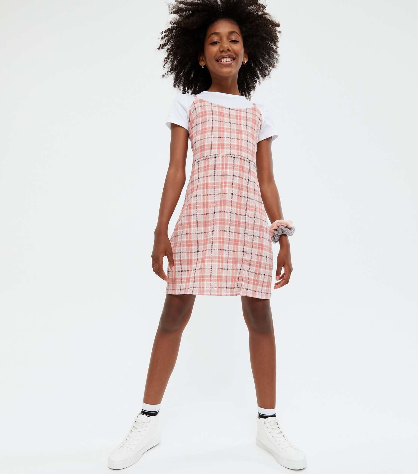 Girls Pink Check 2 in 1 Cami Dress Image 2