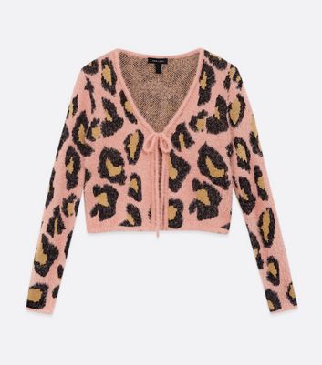 Pink Leopard Print Fluffy Tie Front 
