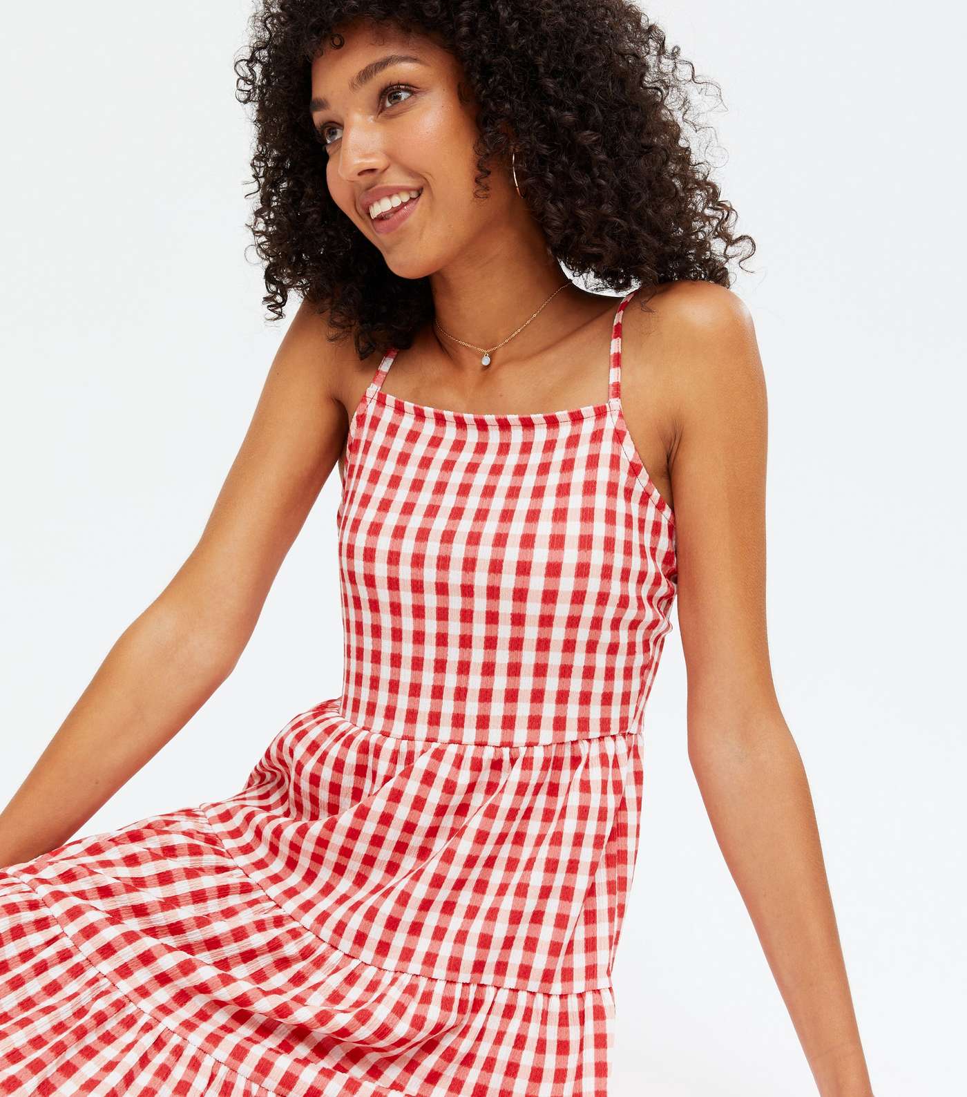 Tall Red Gingham Square Neck Mini Dress Image 3