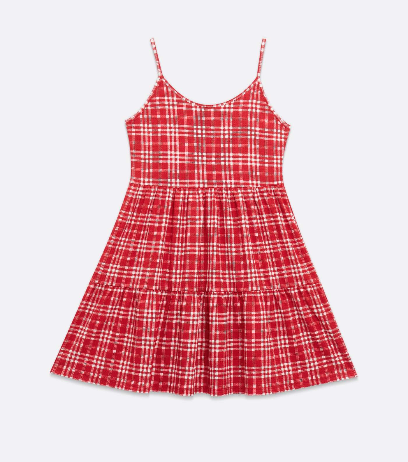 Girls Red Check Textured Tiered Mini Dress Image 5