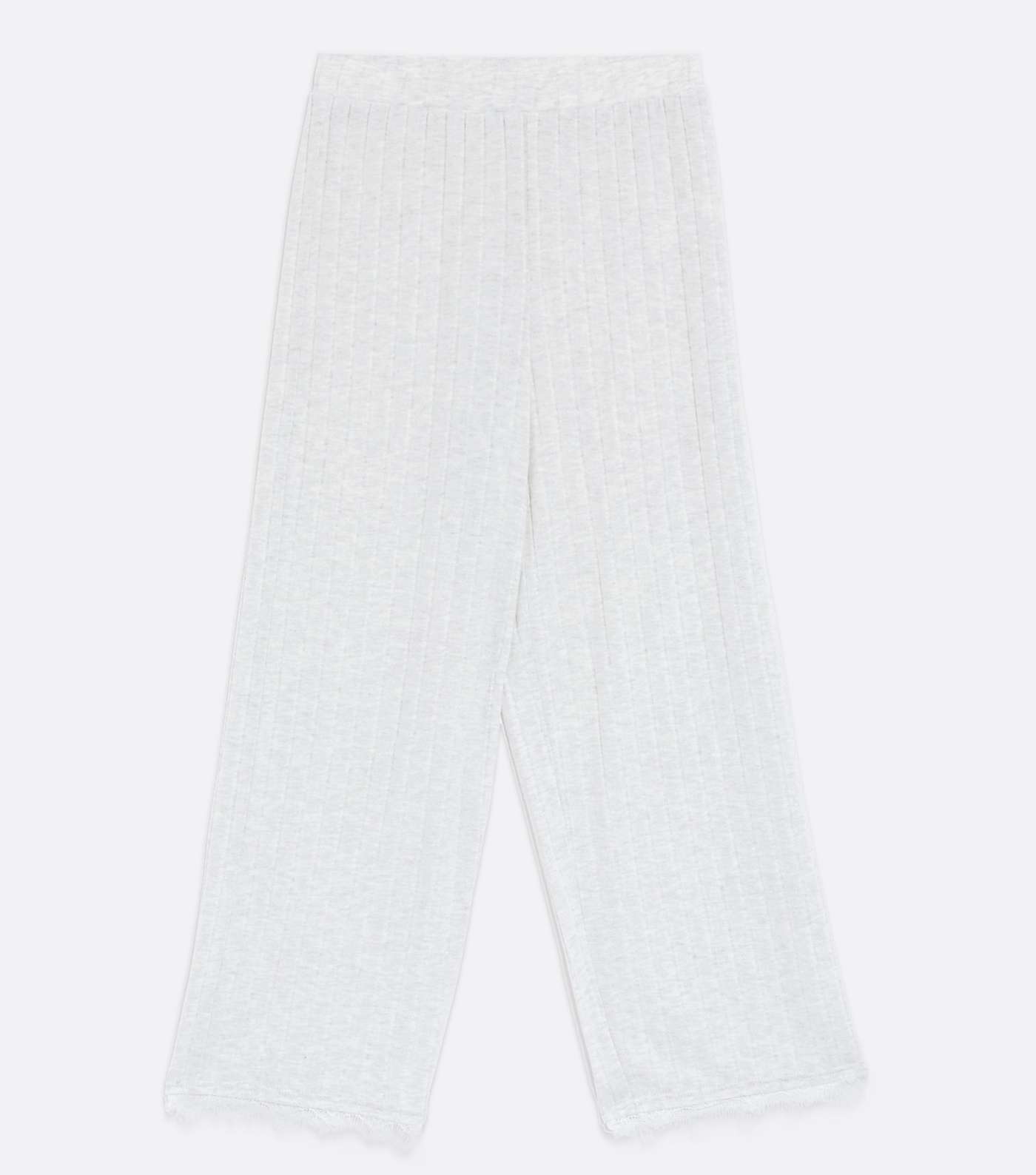 Pale Grey Ribbed Lace Hem Lounge Trousers Image 5