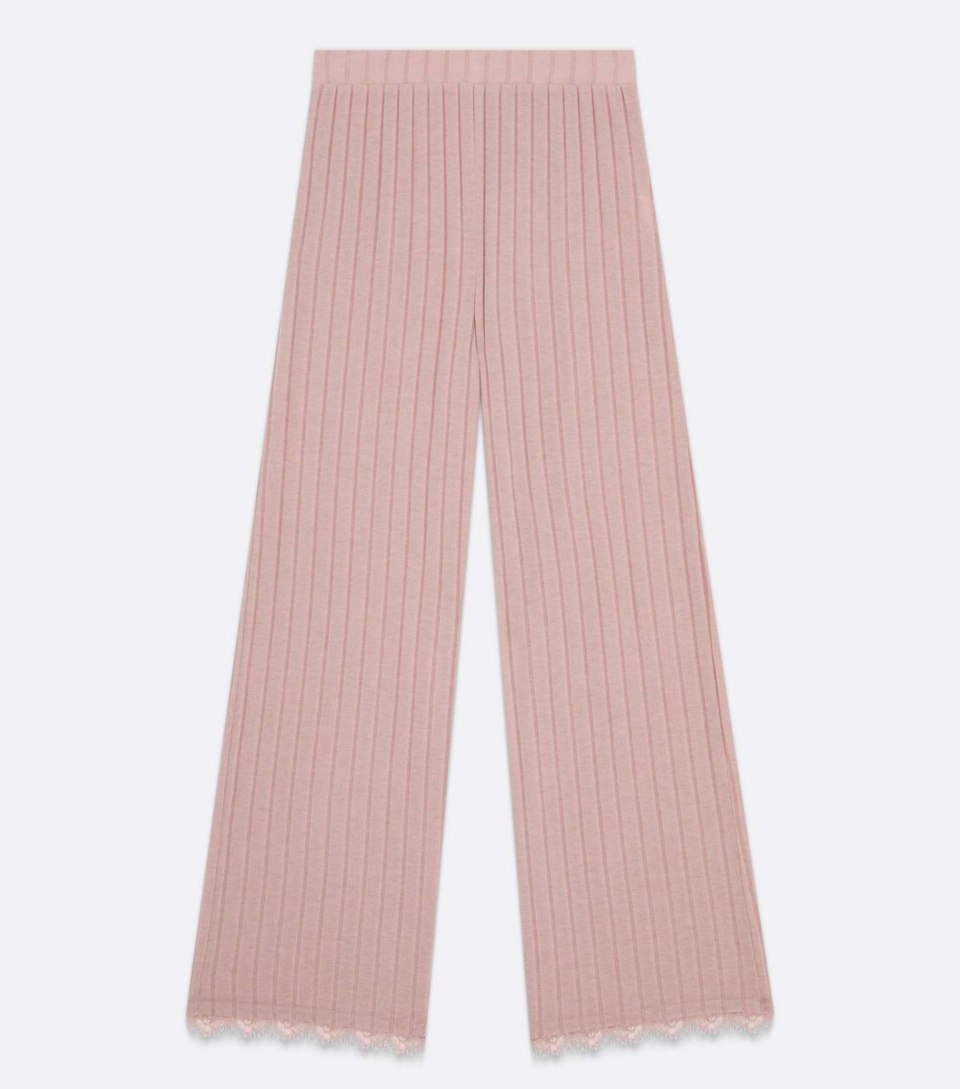 Mid Pink Ribbed Lace Hem Lounge Trousers Image 5
