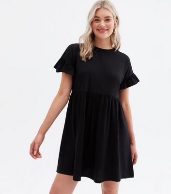 Tall Black Frill Smock Mini Dress | New 