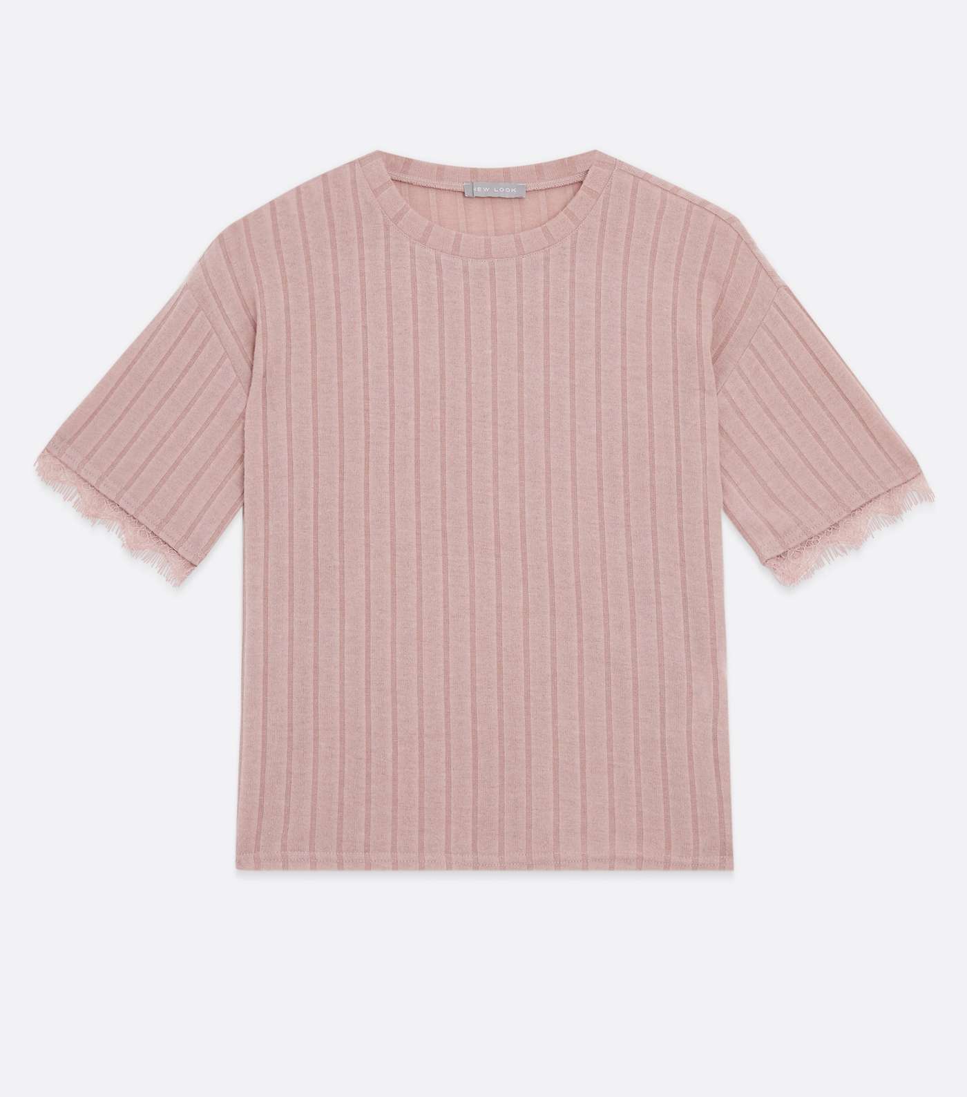 Mid Pink Ribbed Lace Trim Lounge T-Shirt Image 5