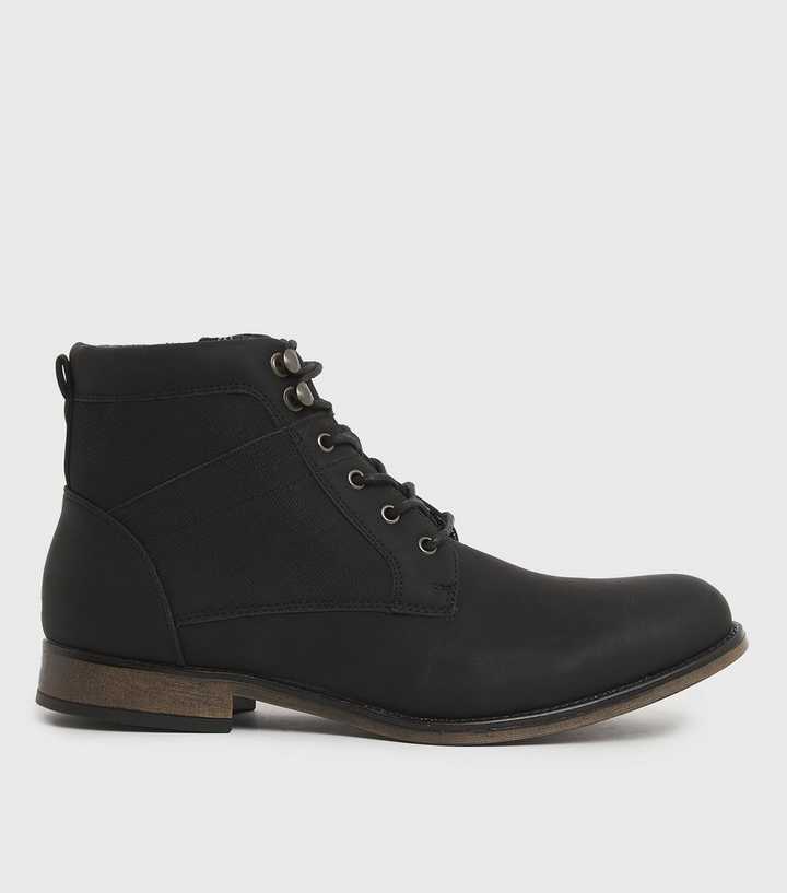 Black Faux Snake Panel Lace Up Boots