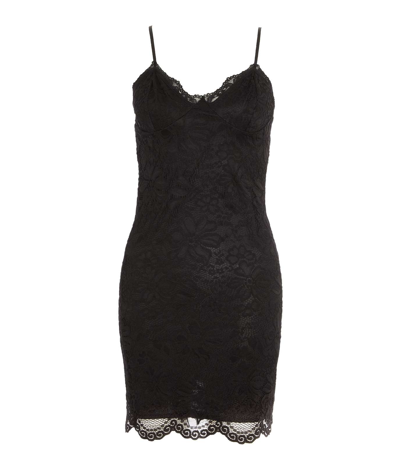 QUIZ Black Scallop Lace Mini Bodycon Dress Image 4