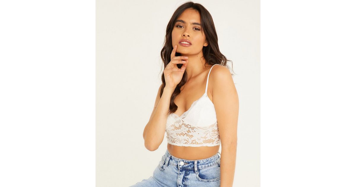 QUIZ White Lace Crop Top | New Look