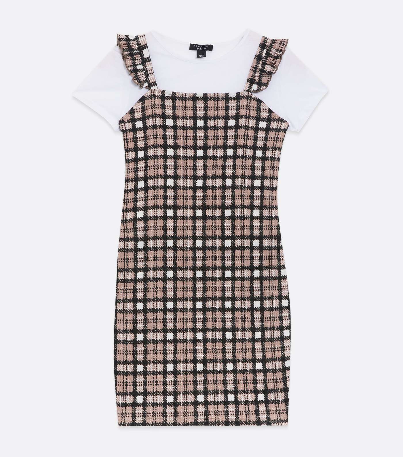 Girls Stone Check 2 in 1 Frill Pinafore Dress Image 5
