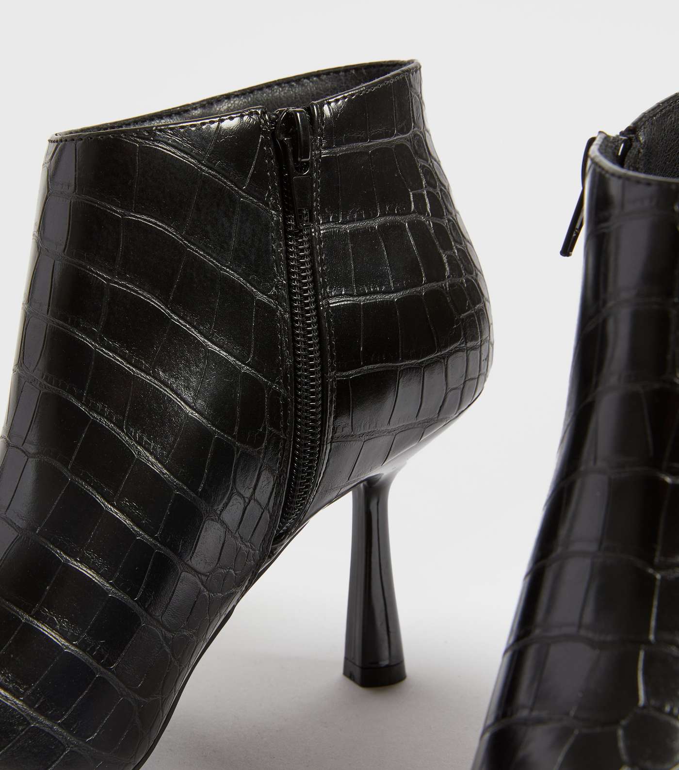 Black Faux Croc Stiletto Heel Shoe Boots Image 4