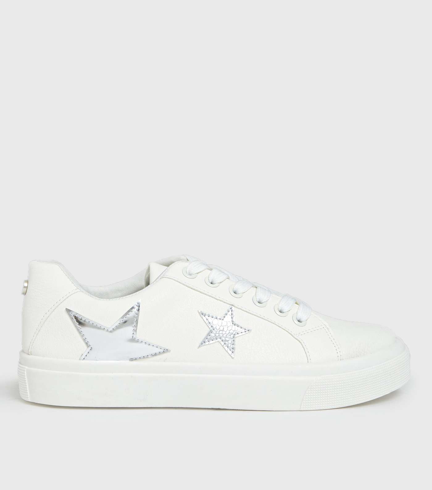 Girls White Metallic Star Lace Up Trainers