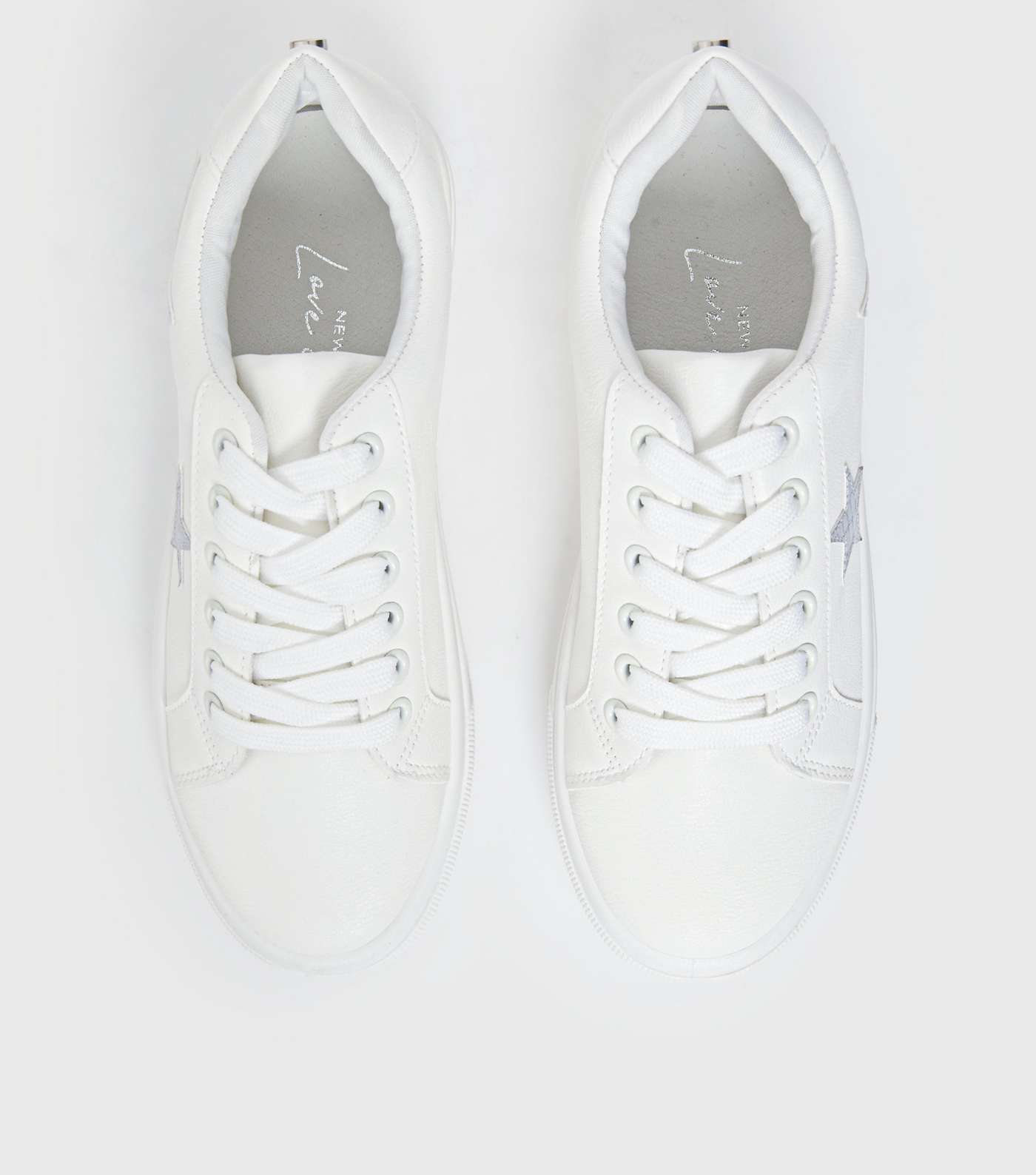 Girls White Metallic Star Lace Up Trainers Image 3