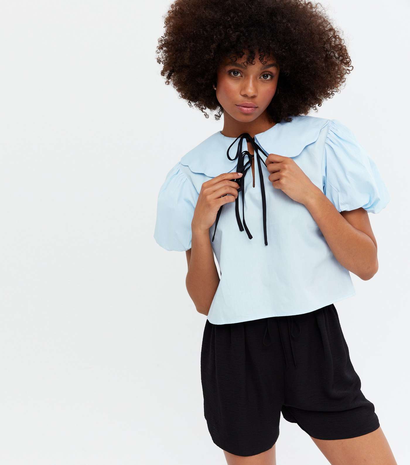 Wednesday's Girl Pale Blue Frill Collar Tie Blouse Image 2